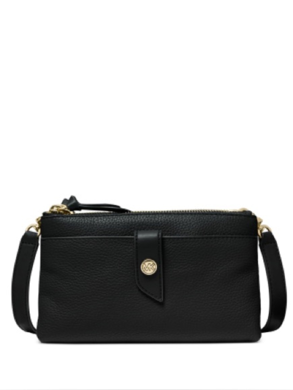 Michael Kors Tab Pebbled Leather Double Zip Black Crossbody Bag